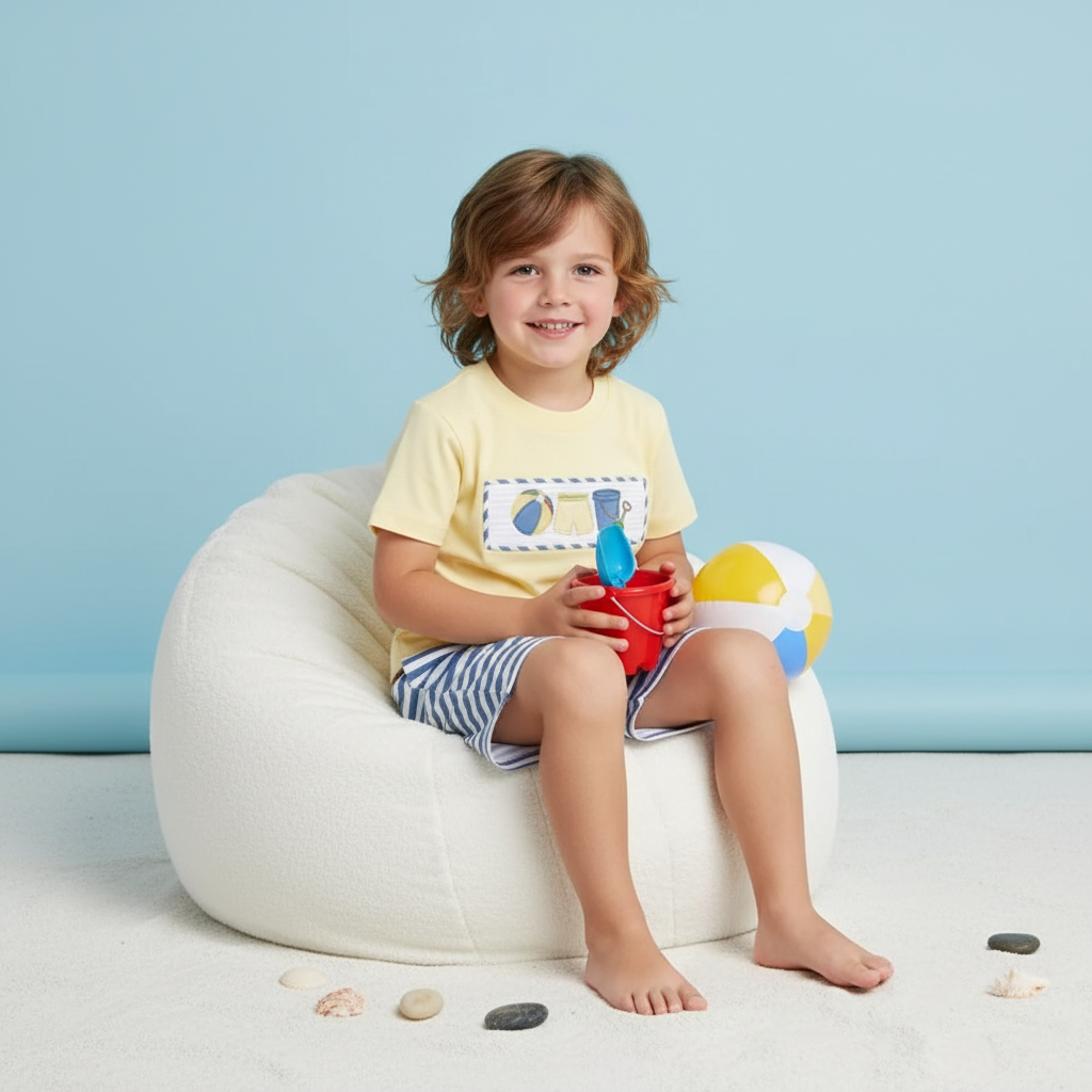 Smocked Beach ball boy short set.