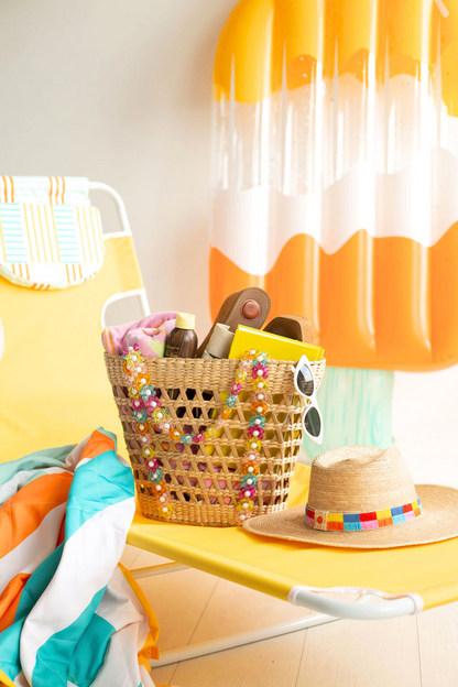 Beaded Beach Basket Tote