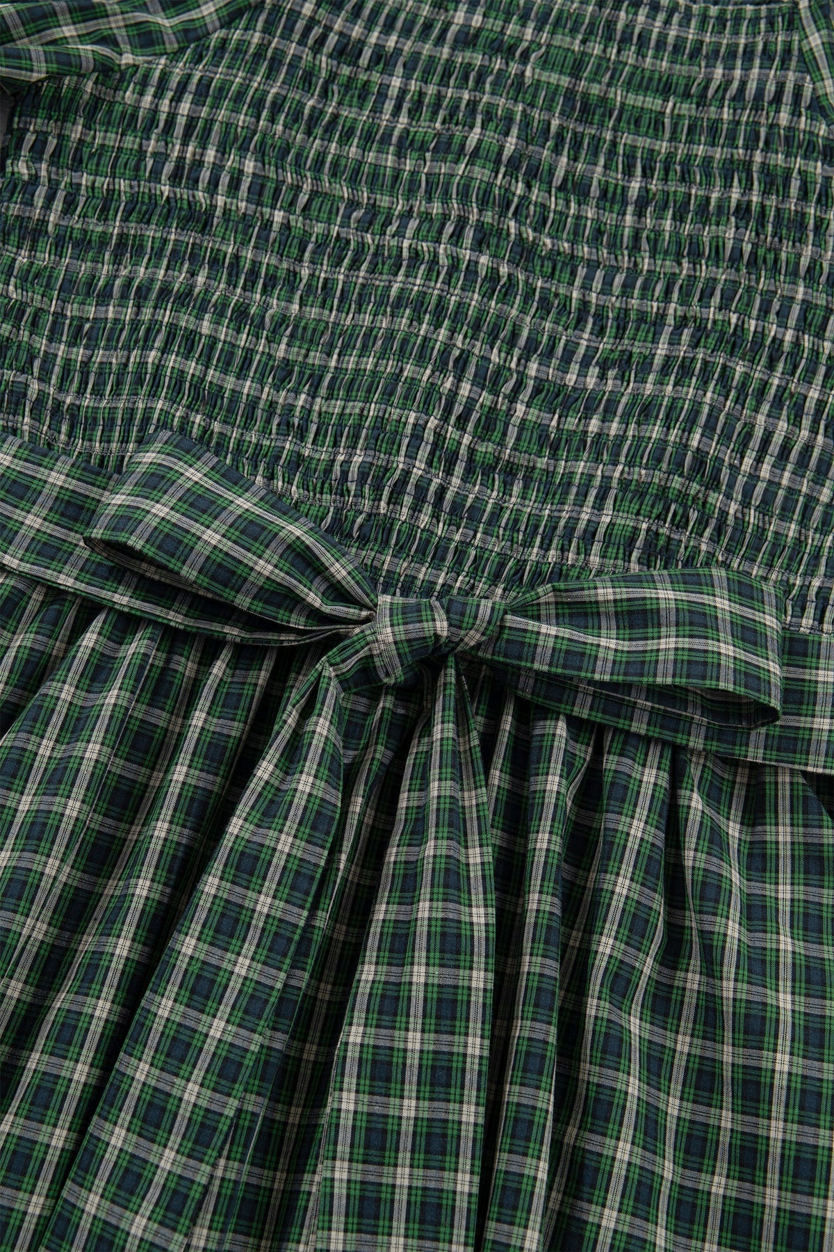 Daisy Plaid Square Neck Shirred High Waist Ruffle Hem Dress