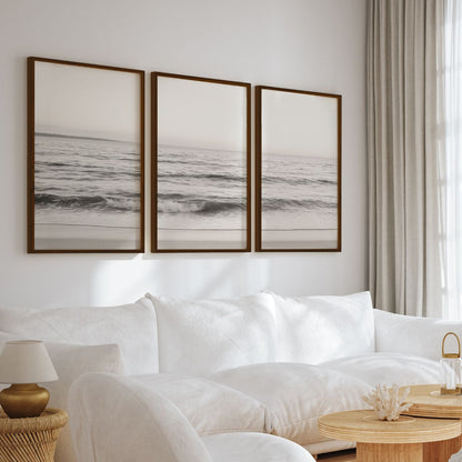 Seaside Triptych – Minimalist Ocean Wall Art in Muted Tones