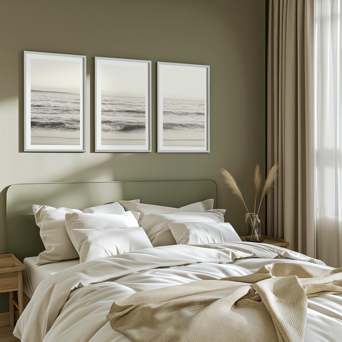 Seaside Triptych – Minimalist Ocean Wall Art in Muted Tones