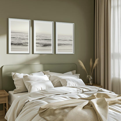 Seaside Triptych – Minimalist Ocean Wall Art in Muted Tones