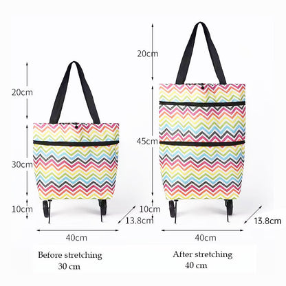 Portable Foldable Shopping Cart with Wheels - Lightweight Backpack Style Travel Trolley for Groceries & Storage