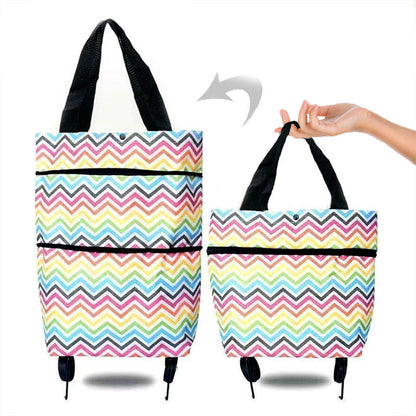 Portable Foldable Shopping Cart with Wheels - Lightweight Backpack Style Travel Trolley for Groceries & Storage
