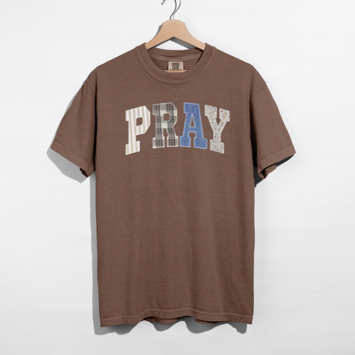 PRAY Faux Patchwork Graphic Tee – Vintage Faith Shirt