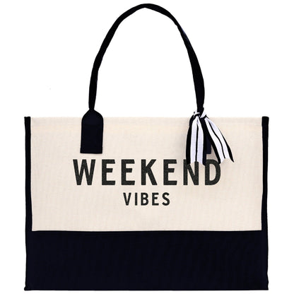 Weekend Vibes Beach Tote Bag - Large Chic Tote Bag - Gift for Her - Girls Weekend Tote - Weekender Bag - Weekend Tote - Weekend Vibes Bag