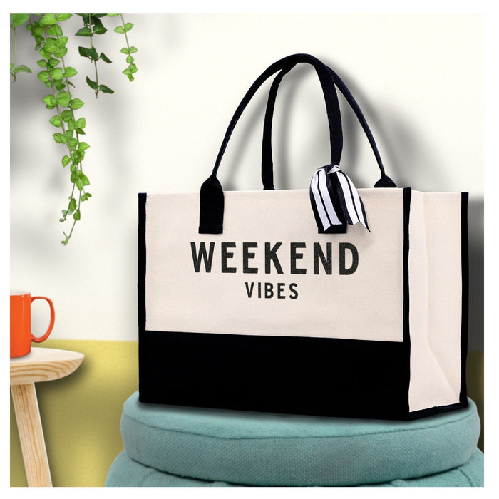 Weekend Vibes Canvas Beach Tote Bag
