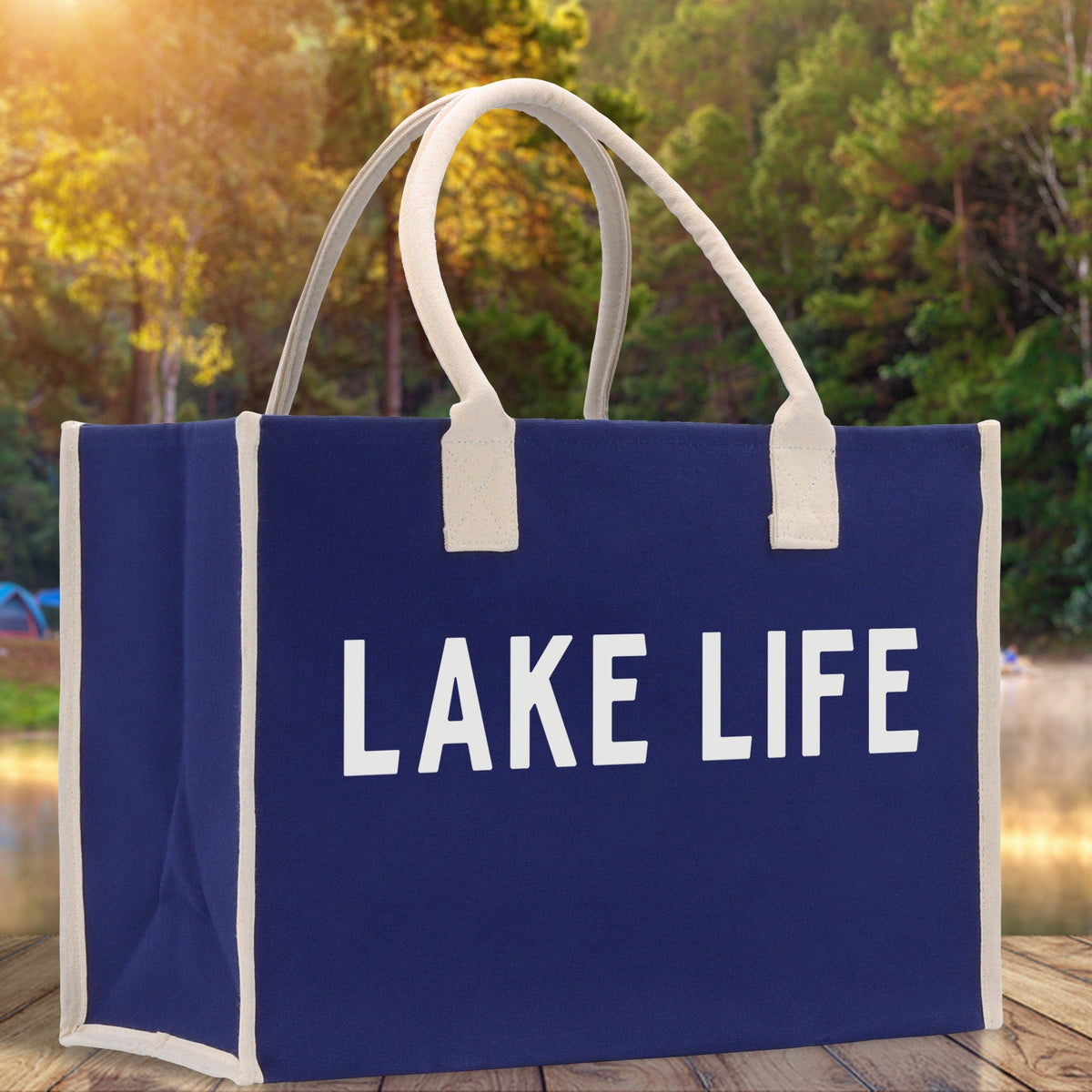 Lake Life Cotton Canvas Chic Beach Tote Bag Multipurpose Tote Weekender Tote Gift for Her Outdoor Tote Vacation Tote Large Beach Bag