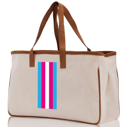 Personalized Monogrammed Canvas Tote Bag Striped Initials Custom Name Beach Bag Bridal Party Gifts Bride Gift Holiday Gift Bag