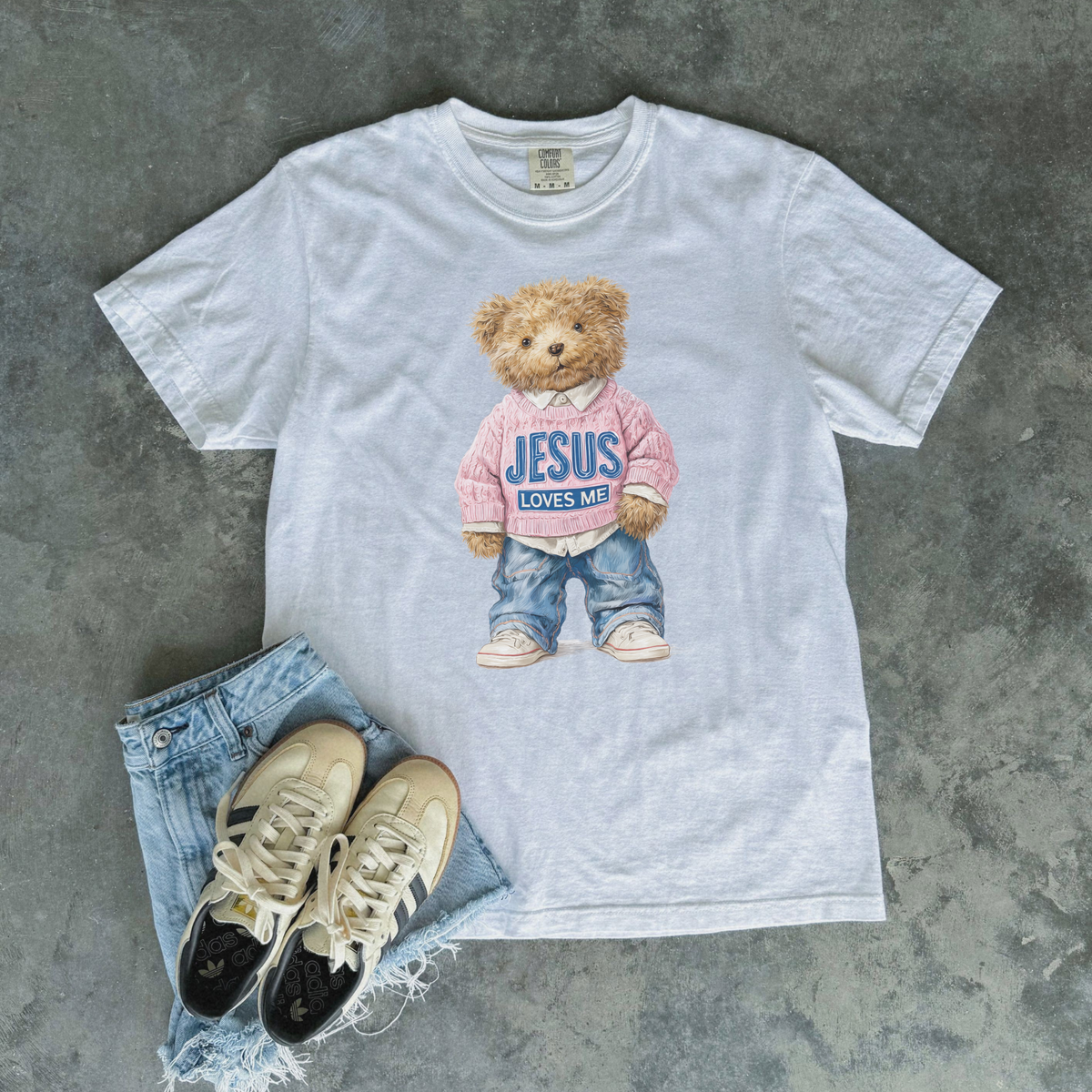 Jesus Loves Me Teddy Bear Graphic Tee | Faith-Inspired