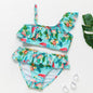 3-16Y Cartoon Two-piece Girls Swimwear Ruffle Swimsuit Bikini Set One Shoulder Beachwear Princess Two Piece