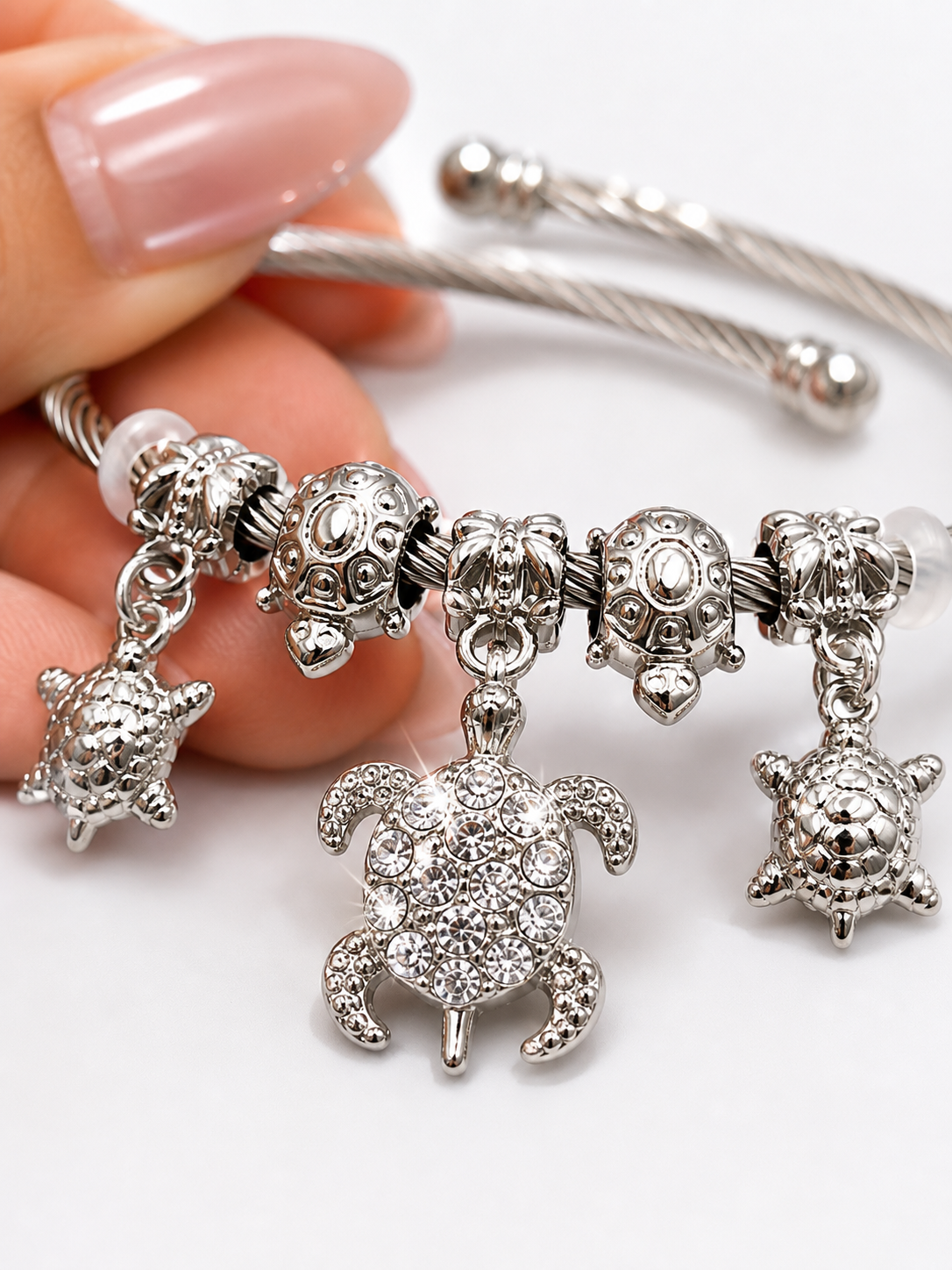 Stainless Steel Sea Turtle Charm Cuff Bracelet – Crystal Coastal Bangle