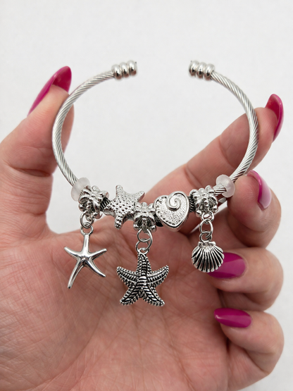 Ocean Charm Cuff Bracelet – Stainless Steel Coastal Stack