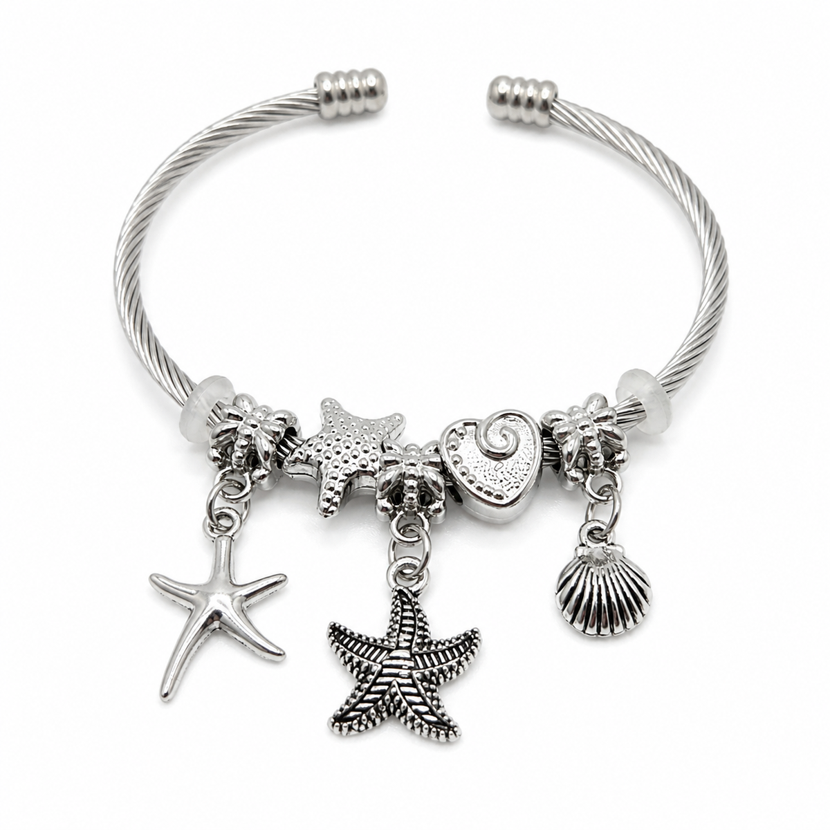 Ocean Charm Cuff Bracelet – Stainless Steel Coastal Stack