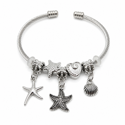 Ocean Charm Cuff Bracelet – Stainless Steel Coastal Stack