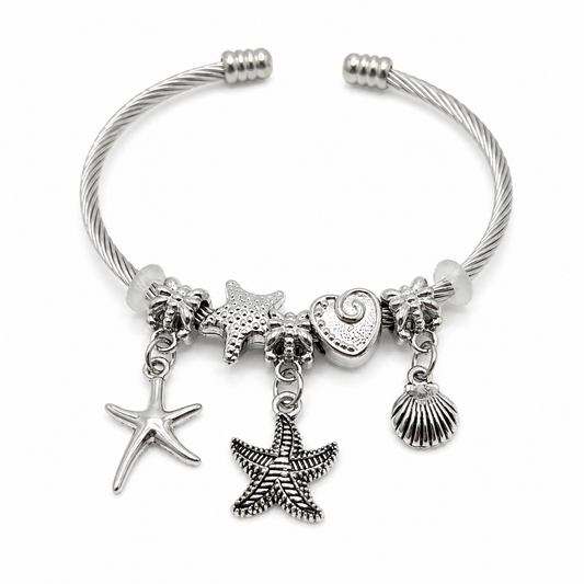 Ocean Charm Cuff Bracelet – Stainless Steel Coastal Stack