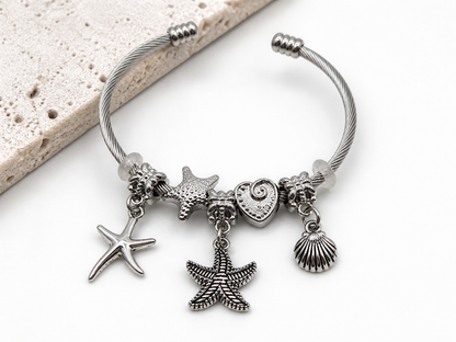 Ocean Charm Cuff Bracelet – Stainless Steel Coastal Stack