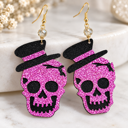 Purple Poison Glitter Skull Drop Earrings