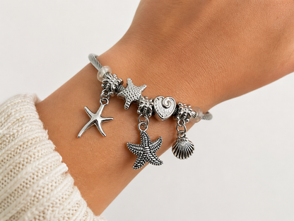 Ocean Charm Cuff Bracelet – Stainless Steel Coastal Stack