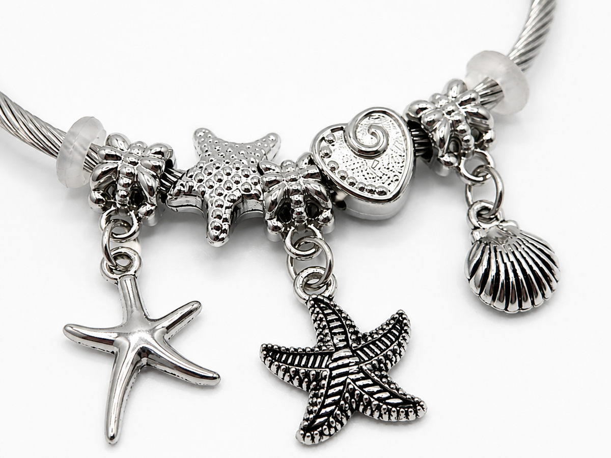 Ocean Charm Cuff Bracelet – Stainless Steel Coastal Stack