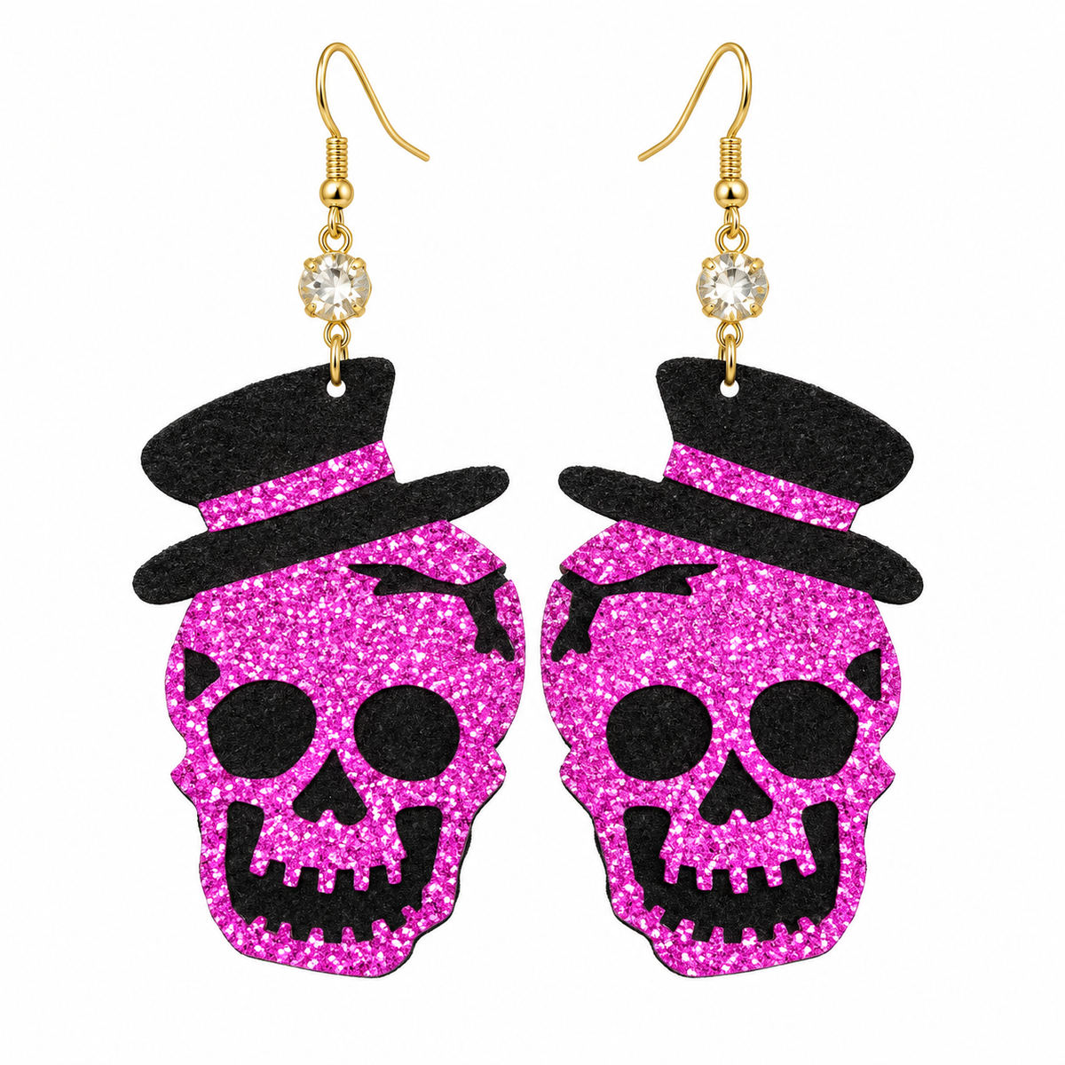 Purple Poison Glitter Skull Drop Earrings