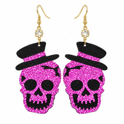Purple Poison Glitter Skull Drop Earrings