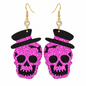 Purple Poison Glitter Skull Drop Earrings