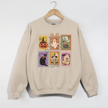 Halloween Stamps Crewneck Sweatshirt | Vintage Spooky Graphic Pullover