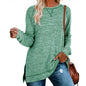 Women's Long Sleeve Loose Casual Autumn Pullover Side Slit Tunic Top